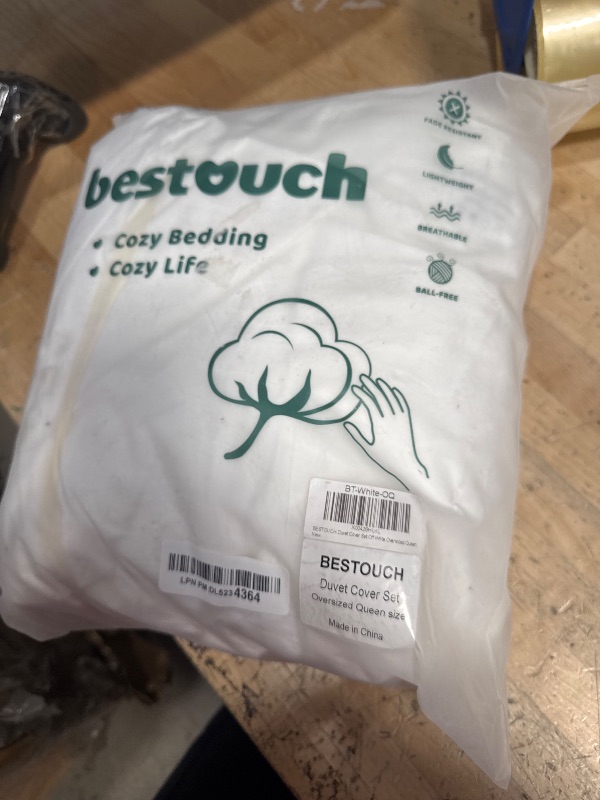 Photo 1 of BESTOUCH Duvet Cover Set 100% Washed Cotton Linen Feel Super Soft Comfortable Chic Lightweight 3 PCs Home Bedding Set Solid Off White Oversized Queen