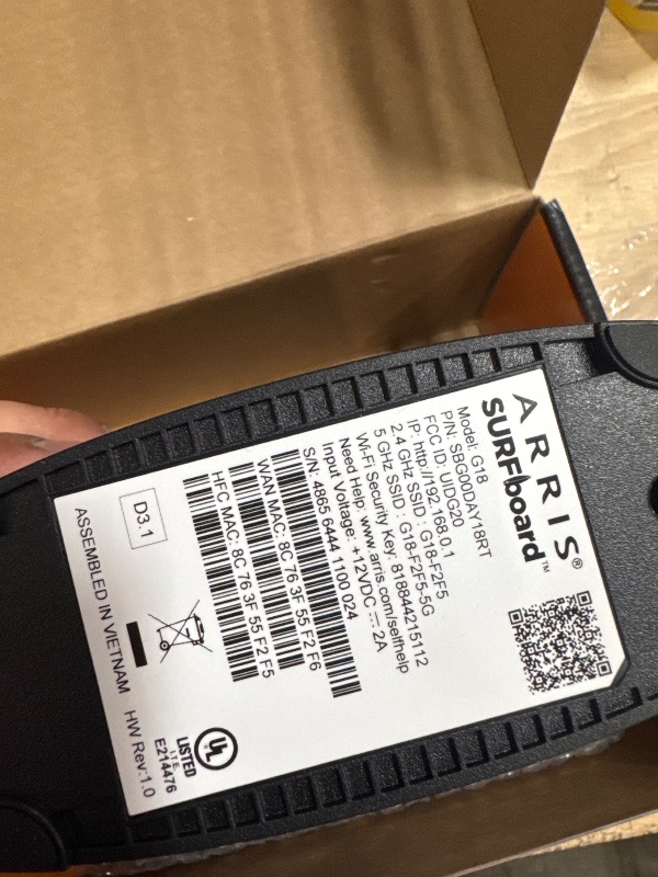 Photo 1 of *POWERS ON* ARRIS (G18) - Cable Modem Router Combo - Fast DOCSIS 3.1 Multi-Gigabit WiFi 6 (AX1800), Approved for Comcast Xfinity, Cox, Spectrum & More