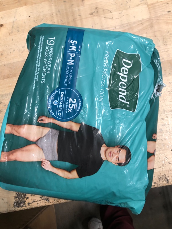 Photo 1 of Depend FIT-FLEX Incontinence Underwear for Men, Maximum Absorbency, Disposable, Small/Medium, Grey, 19 Count (Pack of 1)