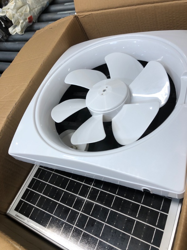 Photo 1 of (PARTIAL SET) (UNTESTED) Mxmoonfree Solar Powered Exhaust Fan Kit, 30W Solar Panel + 10'' High-airflow Shutter Exhaust Fan, Ventilation Solution for Greenhouse, Sheds, Chicken Coops, Pet Houses, RVs, Garages, Attics