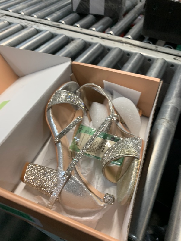 Photo 1 of ***(HEAVILY USED/ MINOR DAMAGE)***LALA IKAI Women’s Ankle Strap Heels Chunky Block Rhinestone Sandals 3 Inch Open Toe Heels Party Wedding Prom Shoes SIZE 7.5