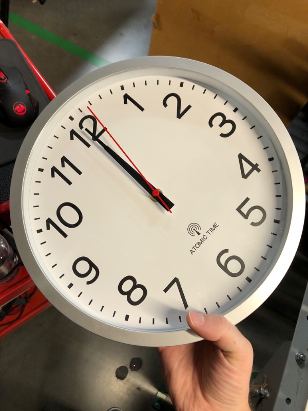 Photo 1 of (UNTESTED) (BATTERY) AKCISOT Atomic 12 Inch Wall Clock Analog Clocks for Indoor Kitchen, Battery Operated Clock for Bedroom Office Classroom Living Room(Silver)