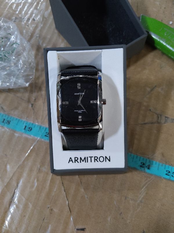 Photo 1 of (please see all images) Armitron Men's Rectangular Crystal Dial Accented Leather Strap Watch, 20/4604