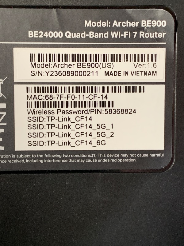 Photo 1 of (ASSIGNED TO PREVIOUIS CUSTOMER) (PARTS) TP-Link Archer BE24000 Quad-Band WiFi 7 Router (Archer BE900) with Dual 10 Gbps Multi-Gig Ethernet Ports and LED Touch Screen,12 High Performance Antennas, VPN Supported.
