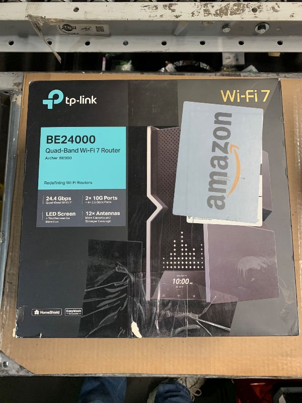 Photo 1 of (ASSIGNED TO PREVIOUIS CUSTOMER) (PARTS) TP-Link Archer BE24000 Quad-Band WiFi 7 Router (Archer BE900) with Dual 10 Gbps Multi-Gig Ethernet Ports and LED Touch Screen,12 High Performance Antennas, VPN Supported.