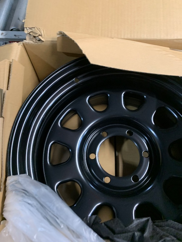 Photo 1 of (DAMAGED) (DENTS/WORN) Rough Country Black Steel 17x9 | 6x5.5 | 4.25 Bore | -12-RC51-7655 Wheel with Painted (17 x 9. inches /6 x 5 inches, -12 mm Offset)