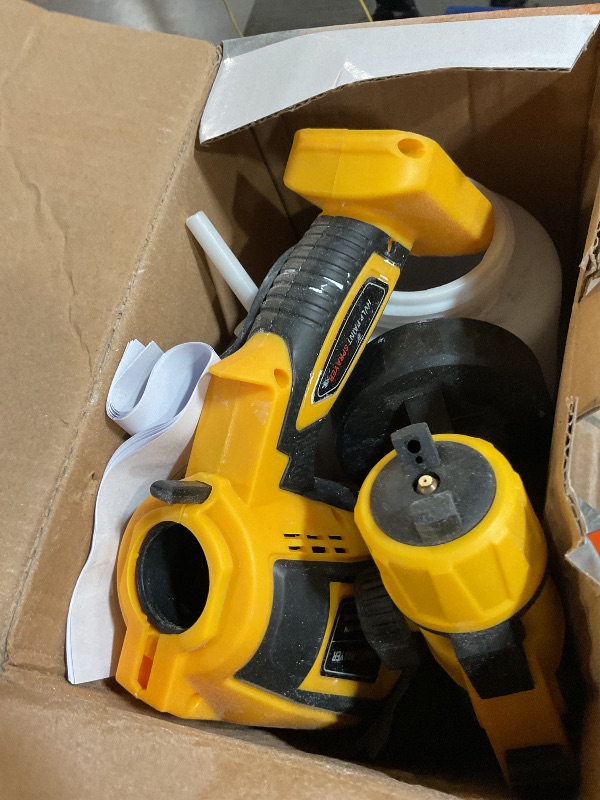 Photo 1 of ** DIRTY **Cordless Paint Sprayer 30000RPM High Speed for Dewalt 20V Battery 1400ml High Capacity Container Spray Paint Gun for for House Furniture Painting Gold(Not Include Battery)