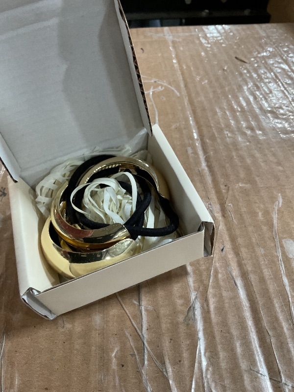 Photo 1 of 3PCS Gold Hair Ties, Metal Hair Ties for Thick Hair, Elegant Durable Geometric Design, Gold Hair Accessories Stretchy and Non-Damage Ponytail Cuff Holders, 3 Styles in Box Holiday Gifts