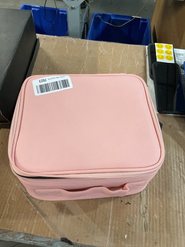 Photo 1 of ***(MAJOR DAMAGE/ FOR PARTS ONLY/ NON FUNCTIONAL)***Chomeiu Makeup Bag with LED Mirror, Cute Cosmetic Bags Birthday Gifts for Girls Women, Makeup Train Case Artists Organizer Large Make Up Bags with Light Up Mirror 3 Color Lights, Pink