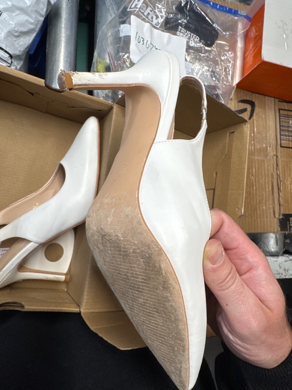 Photo 1 of (SIZE 8.5) (DAMAGED) Trish Lucia Womens Slingback Pointed Toe Stiletto Pumps Slip-on High Heels Office Lady Sandals Party Prom Dress Shoes White