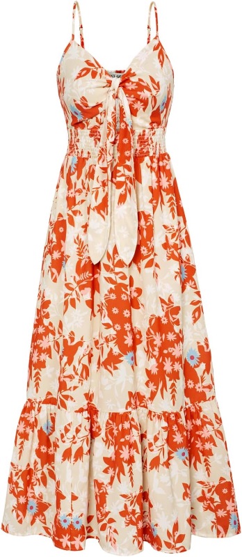Photo 1 of (See images) GRACE KARIN Women's 2025 Summer Floral Boho Dress Square Neck Strapped Swing OutfitsBeige xl