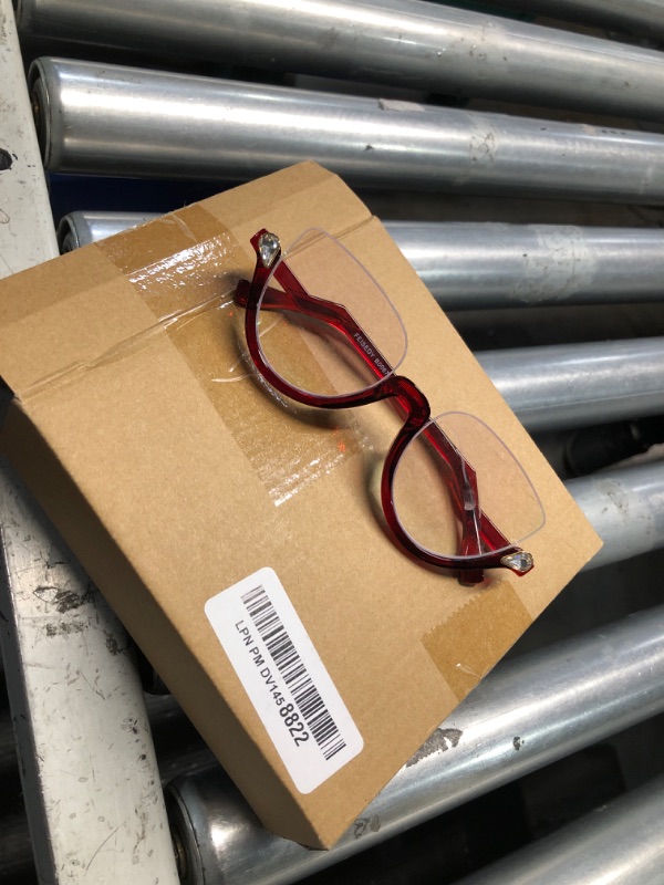 Photo 1 of (USED/FAIR) FEISEDY Reading Glasses for Women Fashion Half Frame Cat Eye Glasses Anti Glare Eyeglasses B0067 Red 2.5x