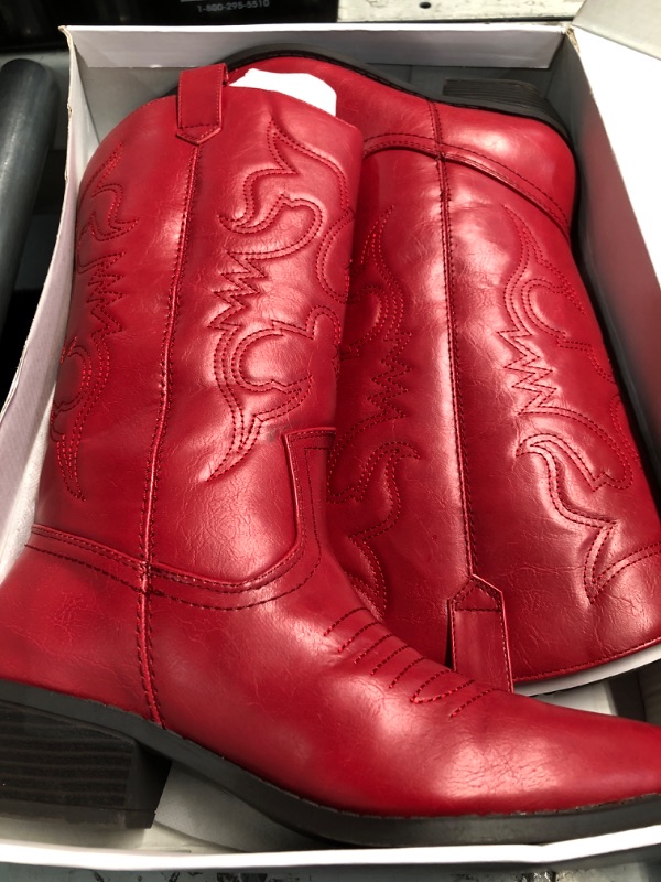 Photo 1 of (8.5) (USED/FAIR) DREAM PAIRS Women's Cowboy Boots Pull On Cowgirl Boots Mid Calf Western Boots, Available in Regular and Wide Calf,Size 8.5,Red,SDMB2218W