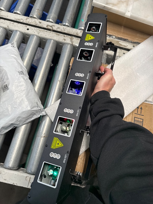 Photo 1 of (POWER TESTED) (GOOD/FAIR) (MISSING REMOTE) U`King Stage Laser Light, 5 Beam Sound Activated DJ Party Lights RGBYC LED Music Projector with Remote Control DMX for Dancing Birthday Bar Pub Stage