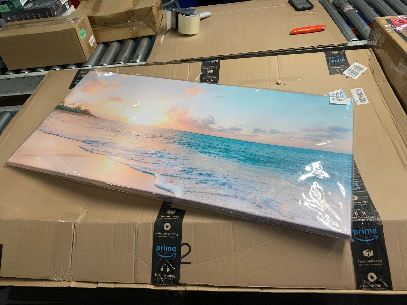 Photo 1 of (See all images)  Ocean Beach Sunset Canvas Wall Art for Bedroom Seascape Paintings Coastal Picture 20" x 40"