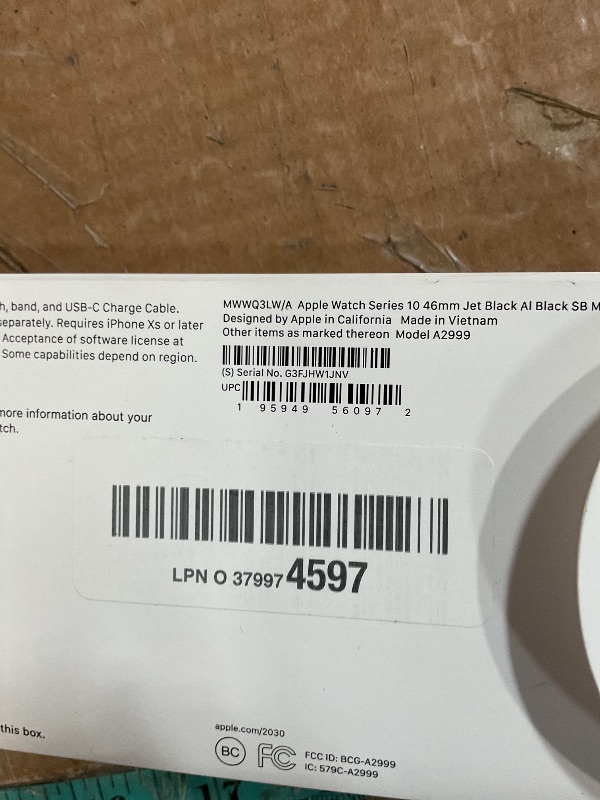 Photo 1 of ***HAS NOTICEABLE SCRATCH ON SCREEN***

Apple Watch Series 10 [GPS 46mm case] Smartwatch with Jet Black Aluminium Case with Black Sport Band - M/L. Fitness Tracker, ECG App, Always-On Retina Display, Water Resistant