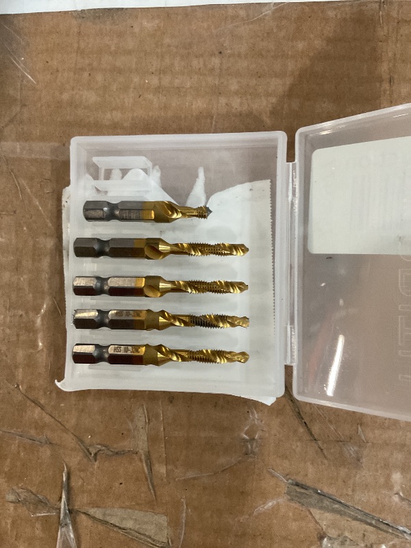 Photo 1 of 6-pc 10-32NC Combination Drill Tap Bit Set SAE, 10-32NC Thread Size, Titanium Coated High-Speed Steel, Ideal for Drilling Threading and Countersinking in Soft Metal Wood and Plastic, 1/4” Hex Shank