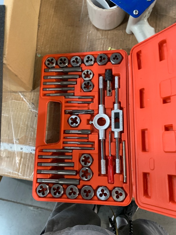 Photo 1 of EFFICERE 40-Piece Premium Tap and Die Set, SAE Unified Screw Thread, Size #4 to 1/2” | Include UNC Coarse, UNF Fine and NPT Threads | Essential Threading Tool Kit with Complete Handles and Accessories