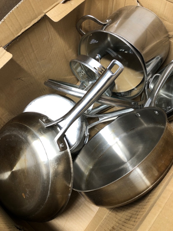 Photo 1 of (HEAVILY USED) (PARITAL SET) Calphalon Classic Stainless Steel Cookware Set, 10-Piece, Impact-Bonded Aluminum Base, Stay-Cool Handles
