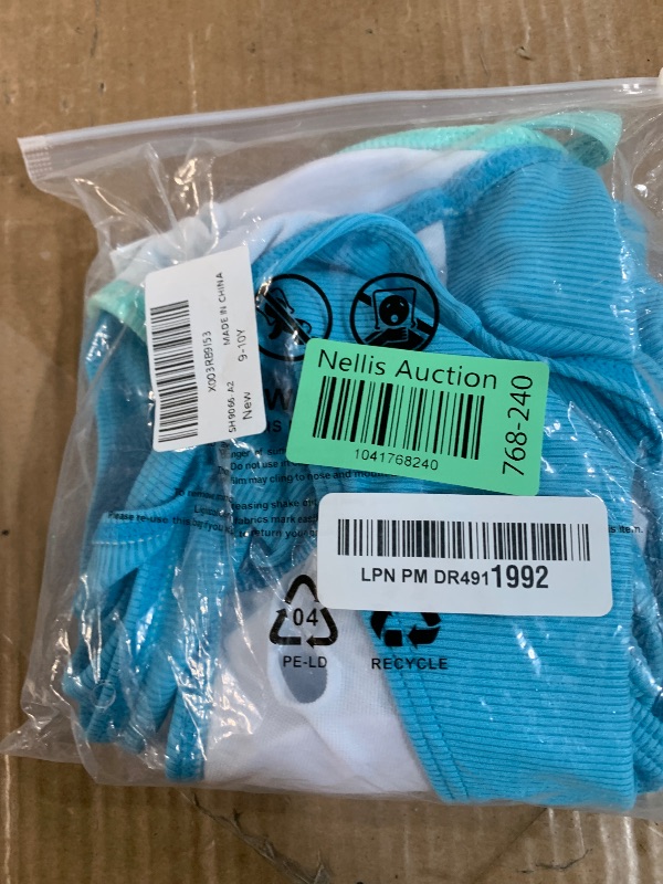 Photo 1 of (BAGGED) (9-10) (USED/FAIR) Aulyffo Girls Swimsuits Size 9 10,Criss Cross Bikini Two Piece Bathing Suit for Girls Adjustable Shoulder Straps V-Neck Girl Swimwear Blue