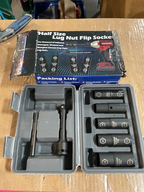 Photo 1 of 7Pc Half Size Lug Nut Socket Set 1/2” Drive Thin Wall Impact Flip Socket Set With Knockout Bar For Removal of Inflated, Damaged, Warped and Mangled Lug Nuts