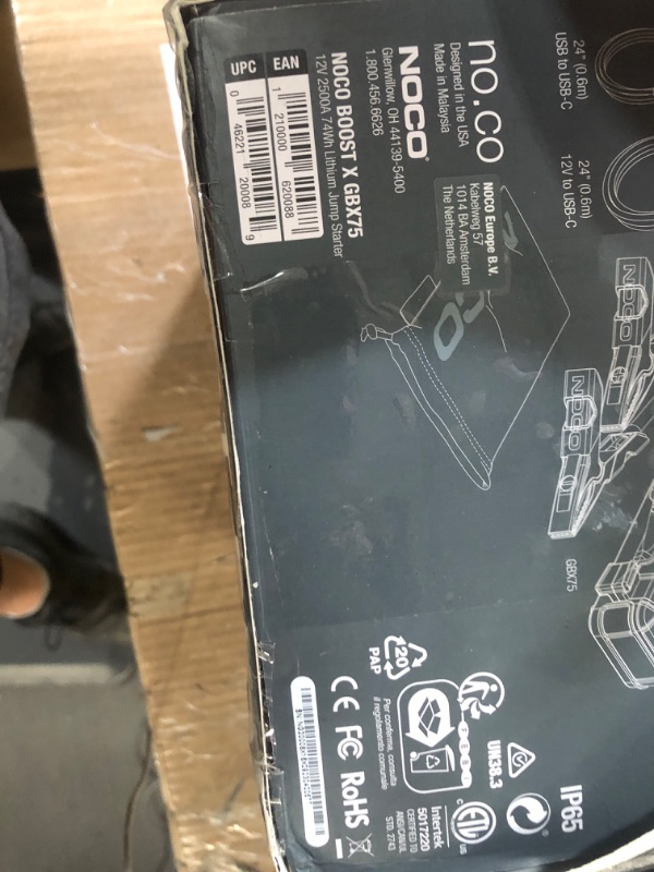 Photo 1 of (PARTS/SCRAP) (NON-FUNCTIONAL) NOCO Boost X GBX75: 2500A UltraSafe Jump Starter – 12V Lithium Battery Booster Pack, Portable Jump Box, Power Bank & Jumper Cables - for 6.5L Gas and 4.0L Diesel Engines