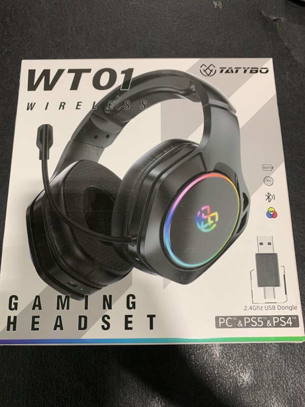 Photo 1 of Tatybo Wireless Gaming Headsets for Ps5 Ps4 PC, 40H+ Hrs & 7.1 Surround Sound with Noise Canceling Microphone for Switch Phone (2.4GHz WiFi Mode), ONLY Wired Mode Suit for Xbox Series