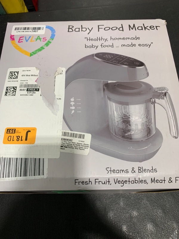Photo 1 of EVLA'S Baby Food Maker, Steamer, Blender, Baby Food Processor for Healthy Homemade Baby Food in Minutes, Touch Screen with 6 Reusable Food Pouches, Baby Registry Essential, Grey