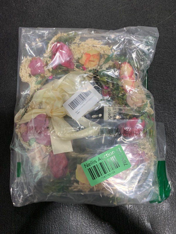 Photo 1 of Vivivalue Rose Flower Crown Boho Flower Headband Hair Wreath Floral Headpiece Halo with Ribbon Wedding Party Festival Photos Pink