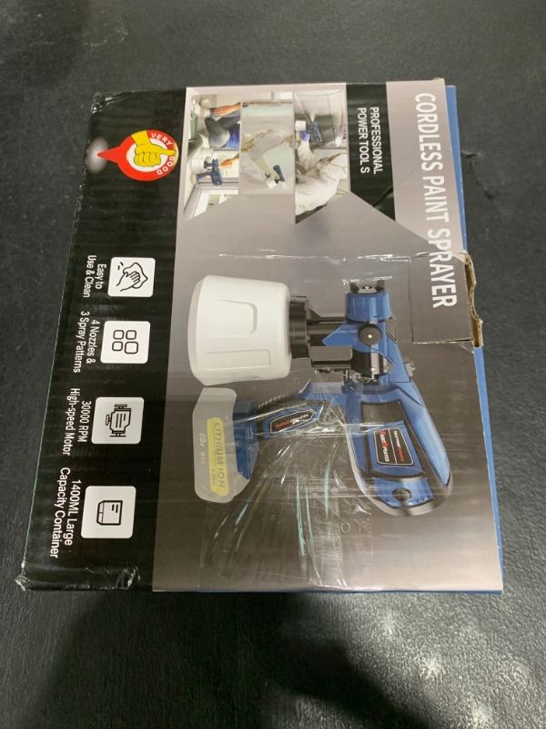 Photo 1 of Cordless Paint Sprayer 30000RPM High Speed for Dewalt 20V Battery 1400ml High Capacity Container Spray Paint Gun for for House Furniture Painting Light Blue(Not Include Battery)
