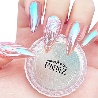 Photo 1 of Unicorn Chrome Nail Powder, Aurora Unichrome Mermaid Aurora Nail Powder Pigment Pearlescent Nail Art Glitter Decoration for Home DIY Nail Salon Manicure - Glacier Ocean
