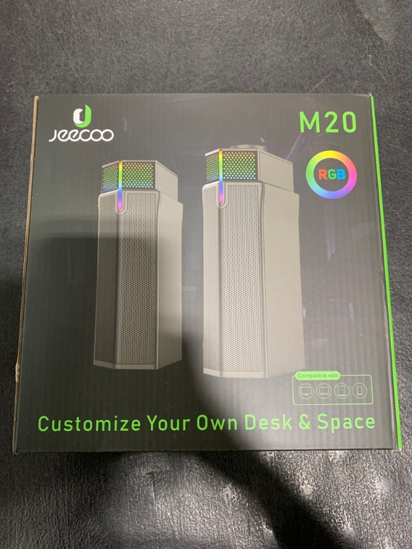 Photo 1 of Jeecoo M20 Bluetooth Computer Speakers for PC Desktop Monitor, Gaming PC Sound Bar - Wired USB-Powered, Superb Stereo Sound, with LED Lighting - Combine/Separate to Customize Your Desk