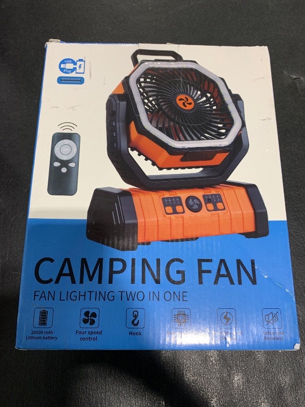 Photo 1 of TDLOL 20000mAh Camping Fan Battery Operated,Portable Rechargeable Battery Powered Fan with LED Light,360°Oscillating & 8H Timer Portable Camping UEssentials Fans with Hook