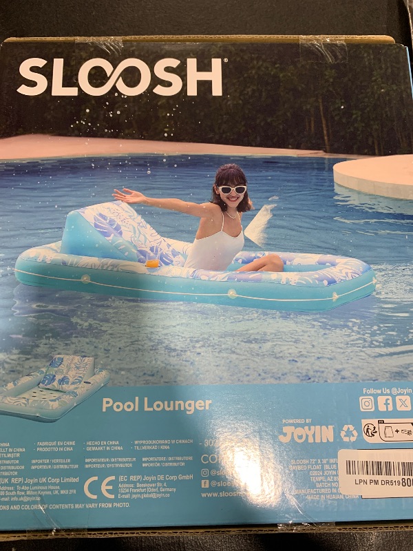 Photo 1 of SLOOSH Inflatable Pool Floats with Cooling Water Hole,72" x 38" Daybed Pool Lounger Adults with Cup Holders, Adjustable Backrest Tanning Lounger Chair, Floaties Rafts (Blue)