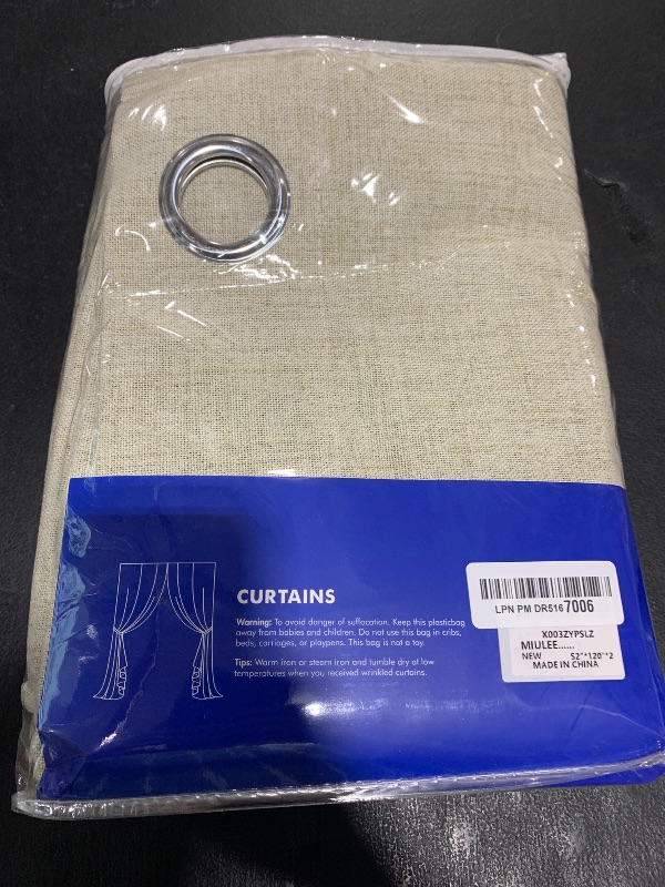 Photo 1 of MIULEE 100% Blackout Linen Textured Curtains for Bedroom Solid Thermal Insulated Cream Grommet Room Darkening Curtains & Drapes Luxury Decor for Living Room Nursery 52 x 120 Inch (2 Panels)