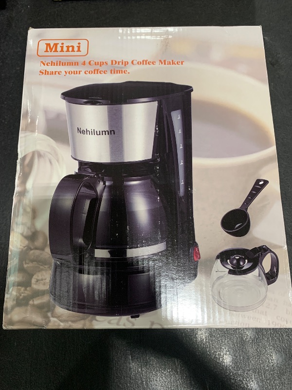 Photo 1 of Nehilumn 4 Cup Drip Coffee Maker, Coffee Pot Machine Permanent Coffee Filter, Mini,20Oz Electric Coffee Maker,650W Black and Stainless Steel Brand