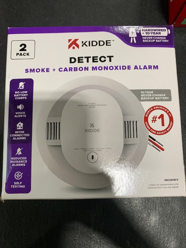Photo 1 of Kidde Hardwired Smoke & Carbon Monoxide Detector, 10-Year Battery Backup, Voice Alerts, Interconnectable LED Warning Light Indicators, 2 Pack