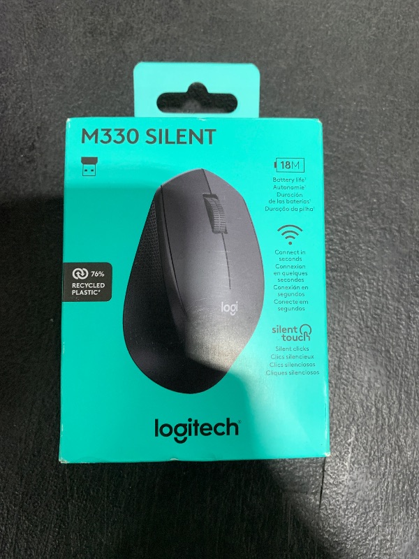 Photo 1 of Logitech M330 SILENT Wireless Mouse, 2.4GHz with USB Receiver, Optical Tracking, Quiet & Lightweight, Long Battery Life, for PC, Mac, Laptop, Chromebook - Black