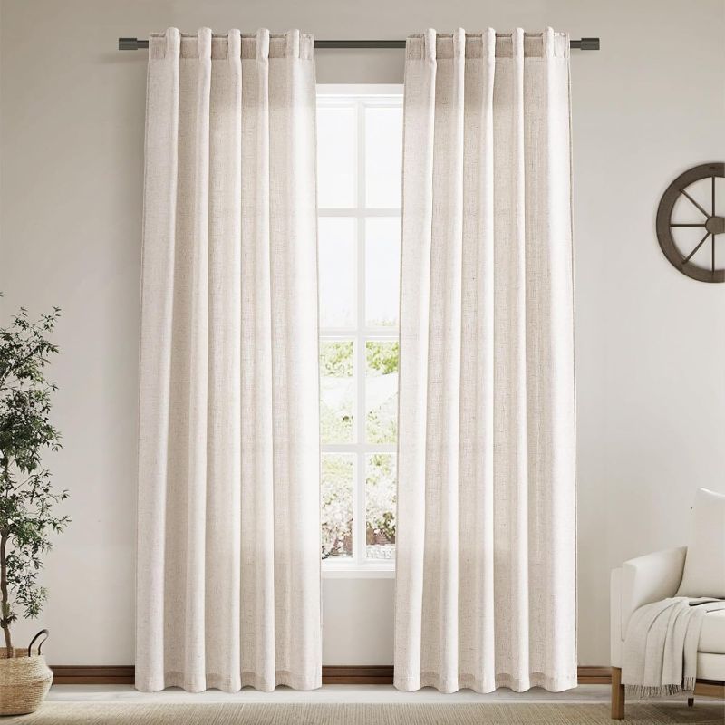 Photo 1 of Nanspring Purple Linen Curtains 63 Inches Length 2 Panels Set for Living Room Back Tab Pocket Modern Light Filtering Semi Sheer Drapes Cotton Linen Textured Purple Window Curtain 52X63 Inches