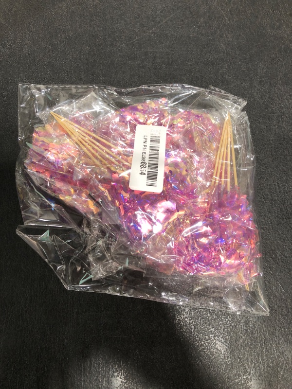 Photo 1 of Gyufise 30Pcs Foil Firework Cupcake Toppers Happy Birthday Cake Toppers Tinsel Flower Drink Stirrers Cocktail Food Fruit Toothpicks for Valentine's Day Party Birthday Wedding Supplies Purple