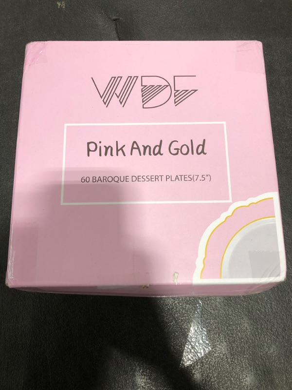 Photo 1 of WDF 60pcs Pink Dessert Plates - 7.5inch Baroque Pink &Gold Disposable Dessert/Salad/Appetizer Small Cake Plates for Upscale Parties &Wedding-Special for Bridal Shower,Tea Party, Graduation