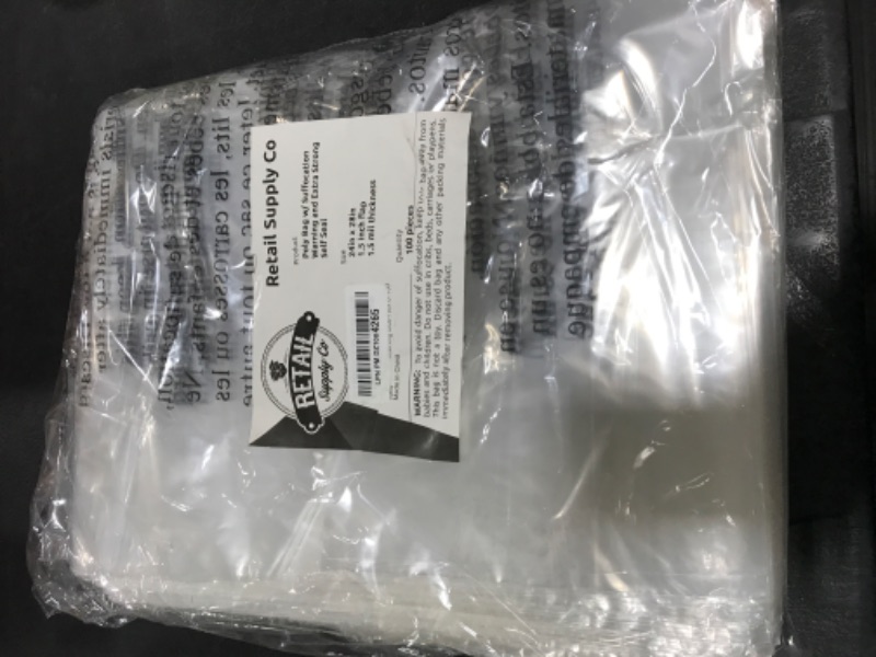 Photo 1 of Poly Bags with Suffocation Warning - 24x28 Extra Strong Seal - 100 Pack - Clear Poly Bags - Retail Supply Co