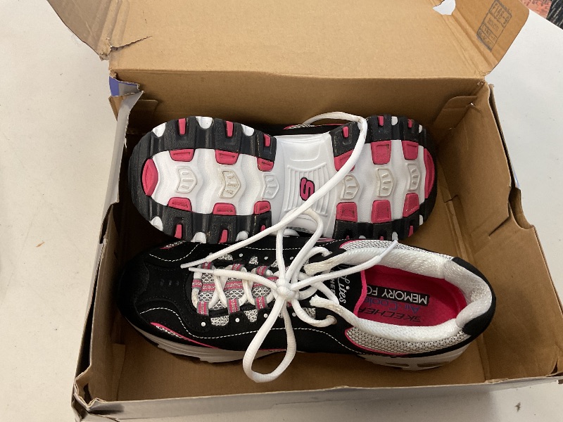 Photo 3 of Skechers womens D'lites - Life Saver Memory Foam Lace-up Sneaker, Black/White/Pink,8.5 M US