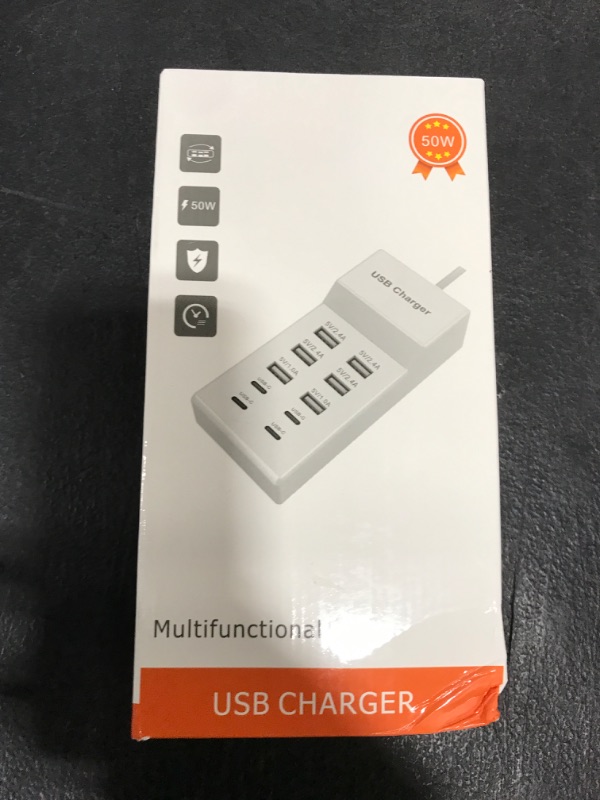 Photo 1 of Wyssay USB Charger,50W USB Charging Station with 10-Port (6 USB-A Port & 4 USB-C Port) Compatible with iPhone 15/14/13/12/11/X/8/7/6 Phones, Watch,Tablets, Smartphones Black