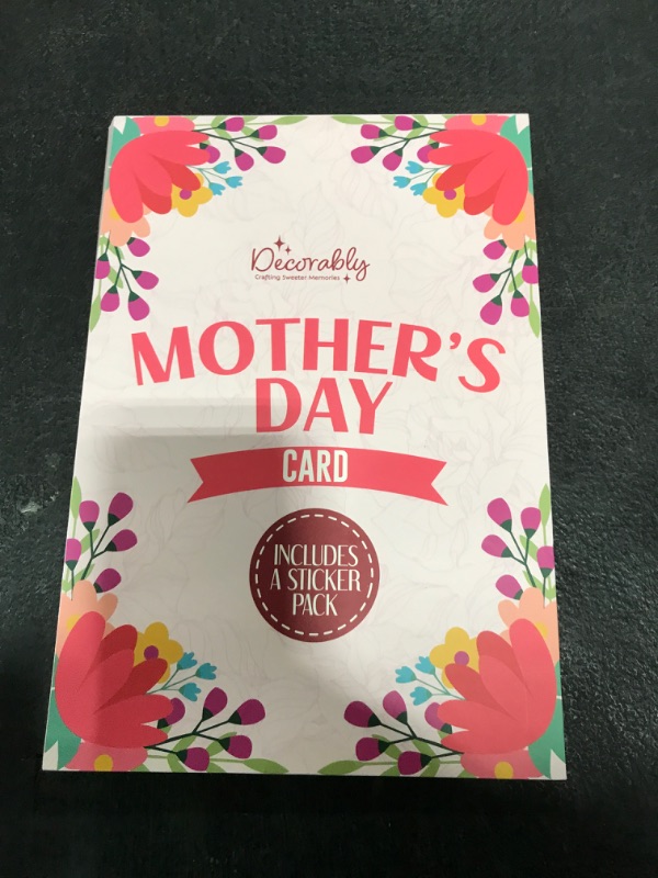 Photo 1 of Decorably Glittery 5x8in Individual Mother's Day Cards for Mom with Red Ribbon and Vibrant Flower Cutout, Card Set with Envelope and Stickers, with Printed Message Inside