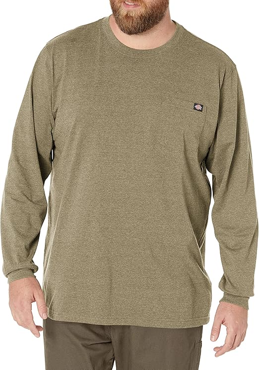 Photo 1 of Dickies mens Long Sleeve Heavyweight Crew Neck Big and Tall Work Utility T Shirt, Military Green Single Dye Heather, 3X-Large US
