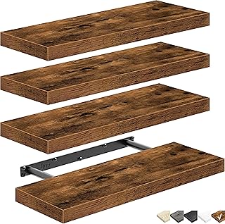 Photo 1 of QEEIG Bathroom Floating Shelves for Wall Mounted Shelf Over Toilet Farmhouse Home Decor Display Shelving Small 16 inch Set of 4, Rustic Brown (008-40BN)