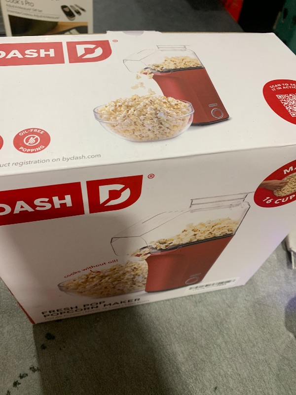 Photo 1 of DASH Hot Air Popcorn Popper Maker with Measuring Cup to Portion Popping Corn Kernels + Melt Butter, 16 Cups - Red