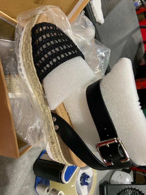 Photo 1 of Soda Topic Open Toe Buckle Ankle Strap Espadrilles Flatform Wedge Casual Sandal (Braided Black, us_footwear_size_system, adult, numeric, medium, 9)