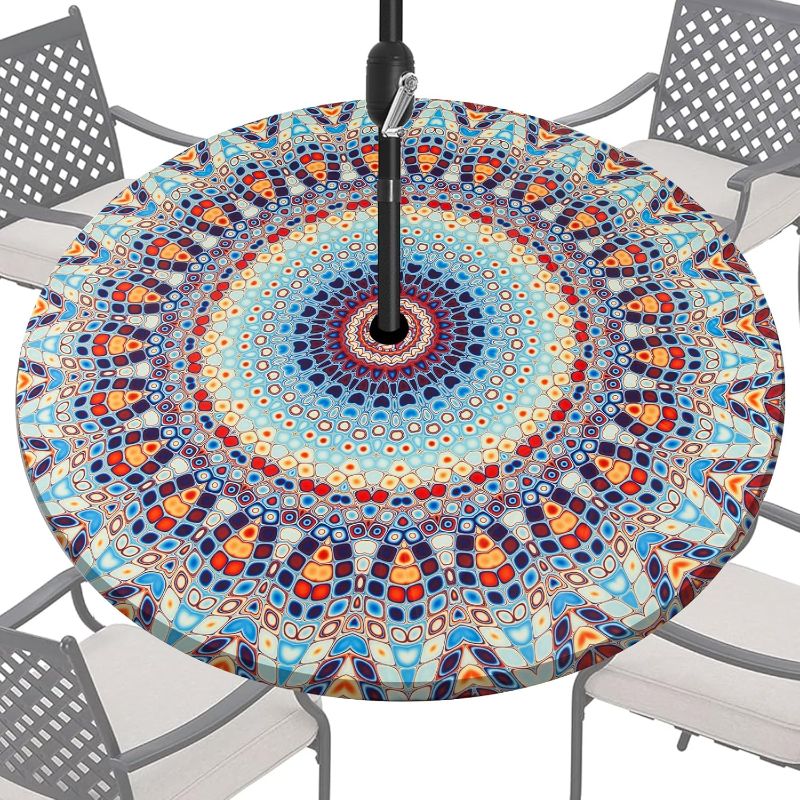 Photo 1 of Outdoor Bohemian Mandala Round Tablecloth, Waterproof, Elastic